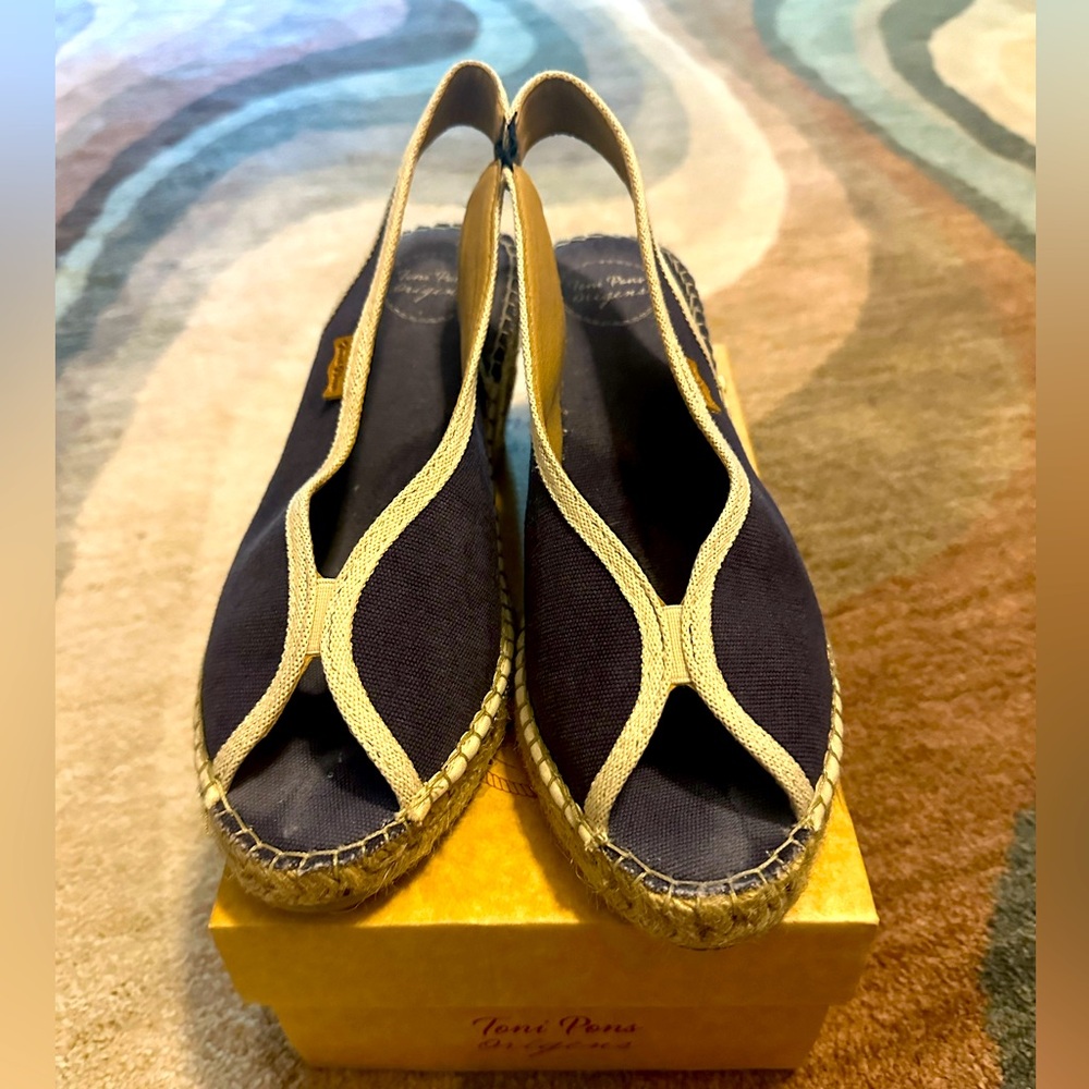 Toni Pons Navy and Beige Slingback Espadrille Sandals